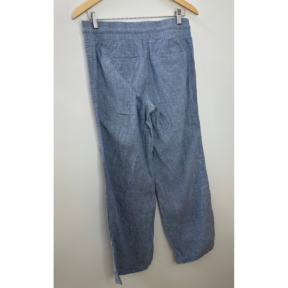 Athleta Cabo Linen Wide Leg Pants Chambray Blue Resort Beach Zip Pockets Size 4 - Picture 11 of 15